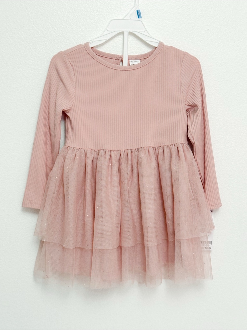 Carter's Girls Long Sleeve Dusty Pink Tulle Tiered Dress